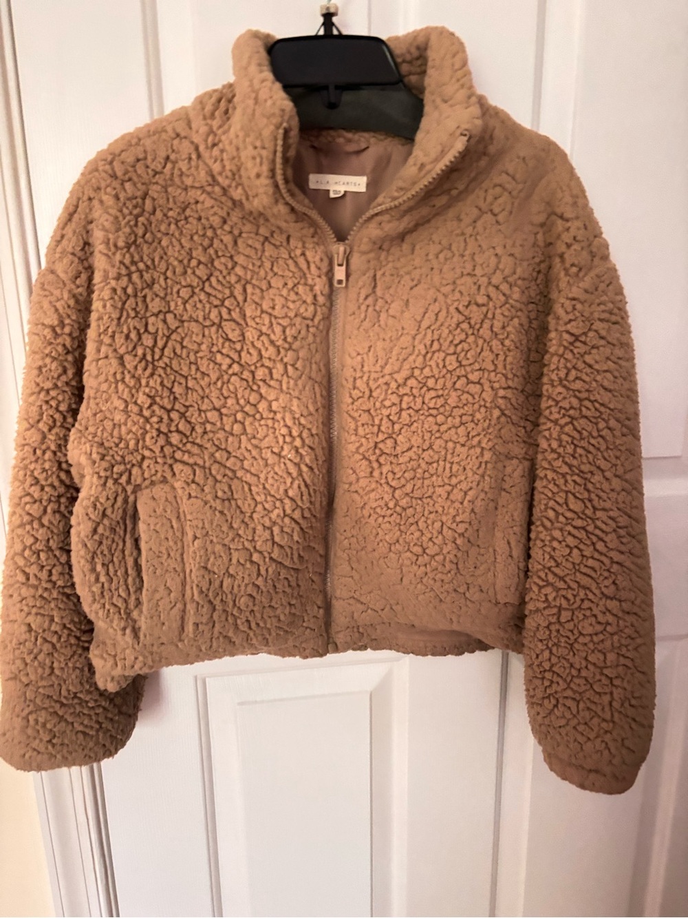 La Hearts Teddy Zip-Up Jacket in Camel Brown size  S